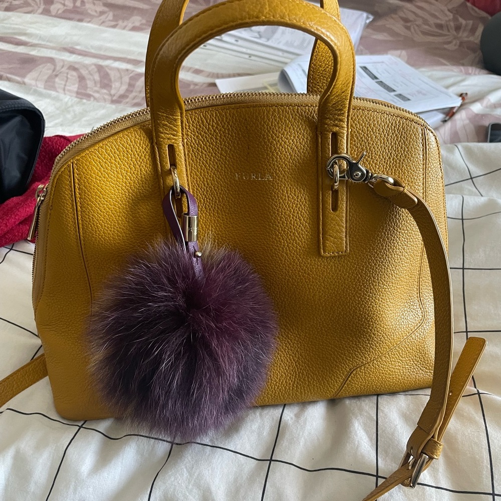 Furla Yellow Satchel with Structured Design and Double Handles with wallet